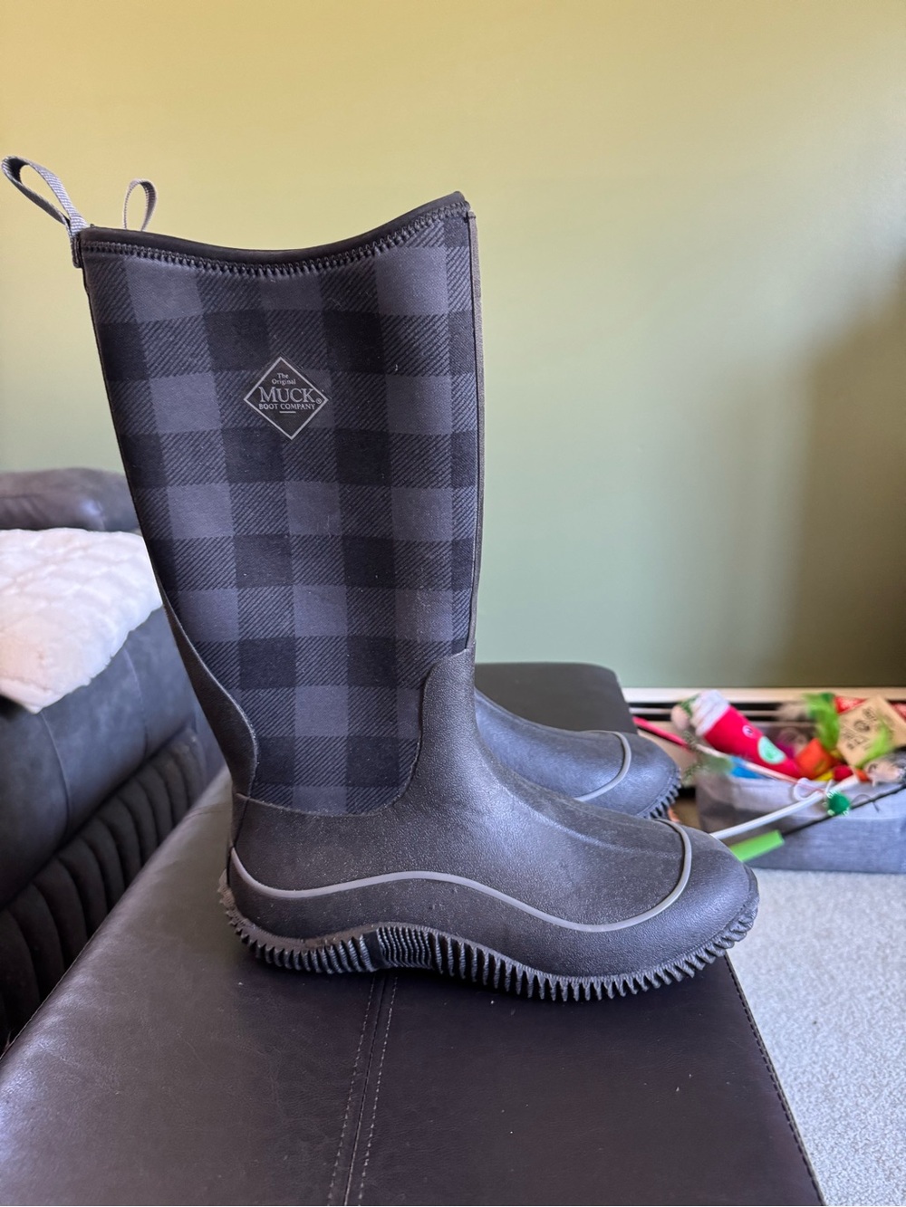 The Muck Boot Company Women's Black Plaid Tall Rain Boots size 10